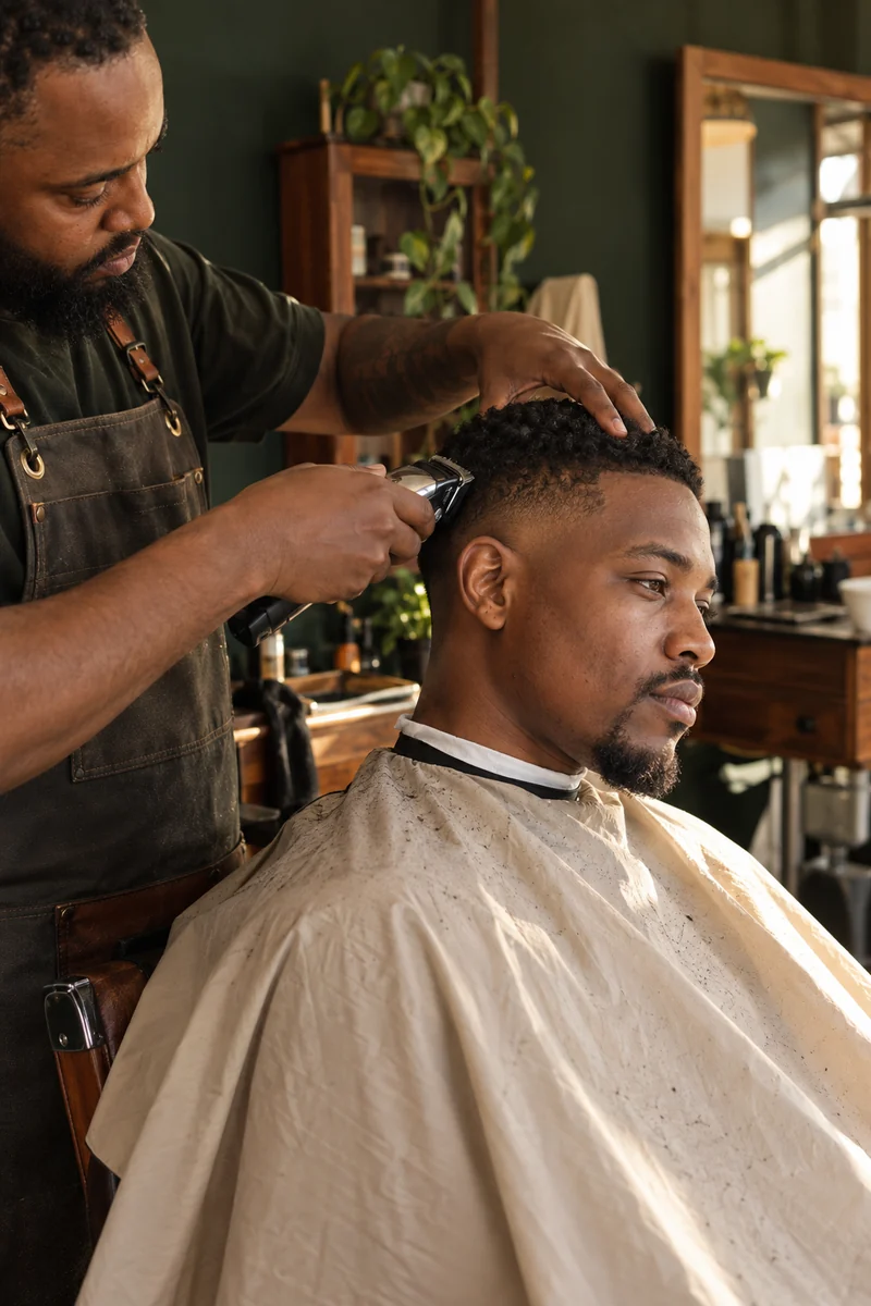A barber’s careful work, captured in warm natural light — an illustrative campaign concept